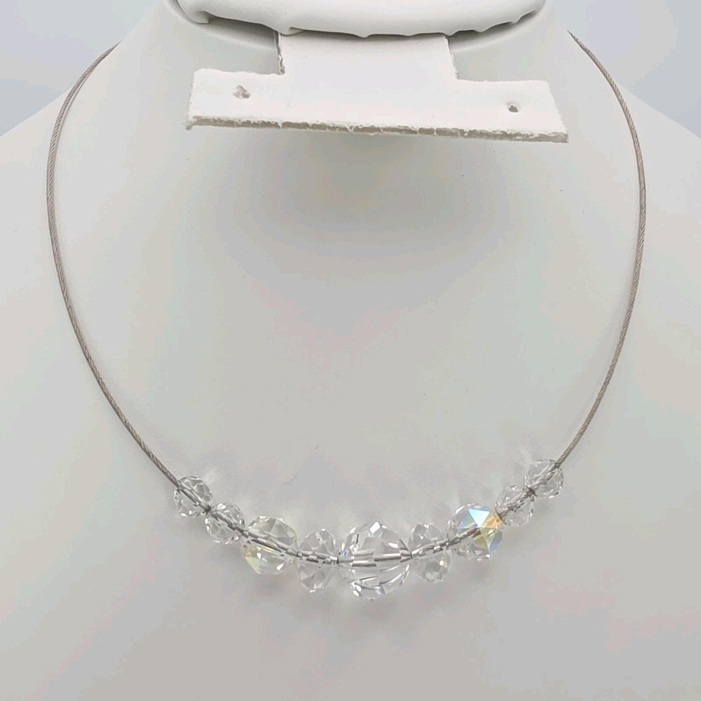 Vintage SWAROVSKI Signed Crystal Necklace Choker Collar Wire Rhodium Plate 17"